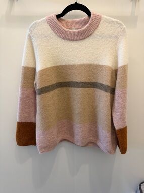 Kinross Cashmere Soft Colorblock Crewneck Swtr in Pink, Cream & Tan Size M NWOT